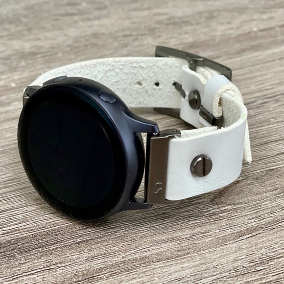 White Leather Strap Black Galaxy Active2 Band main image 2
